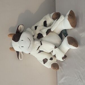 RUSS Berrie Mooella 15" Soft Plush Stuffed Cow With Overcoat White & Brown